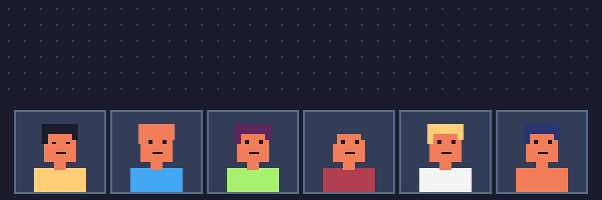 Participantes de la Fábrica de Juegos representados en pixel art.